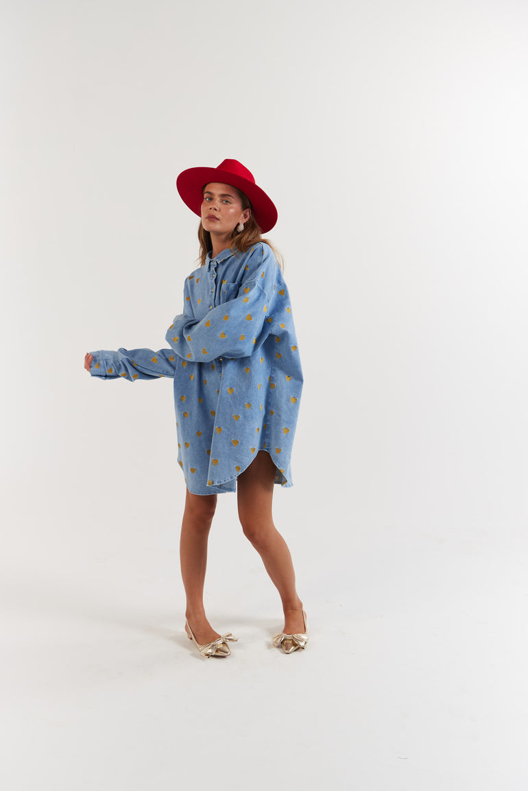 La Bohème Girls Clyde Shirt Denim Hearts