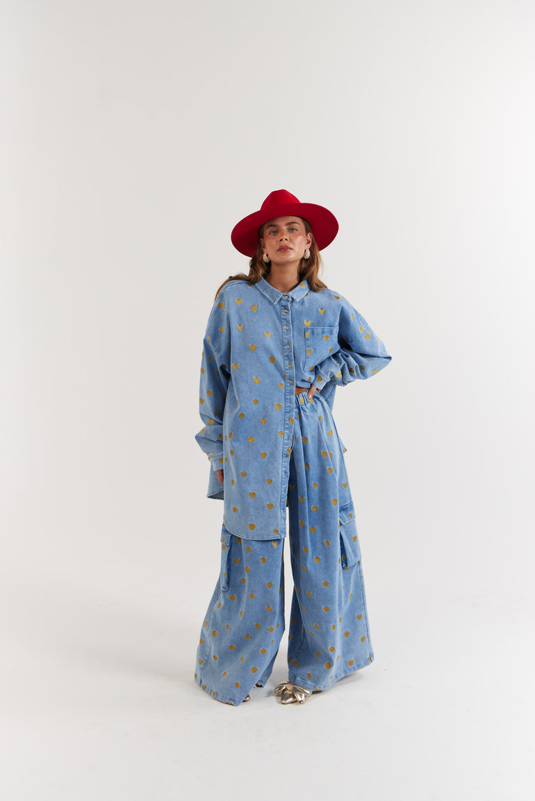 La Bohème Girls Clyde Shirt Denim Hearts