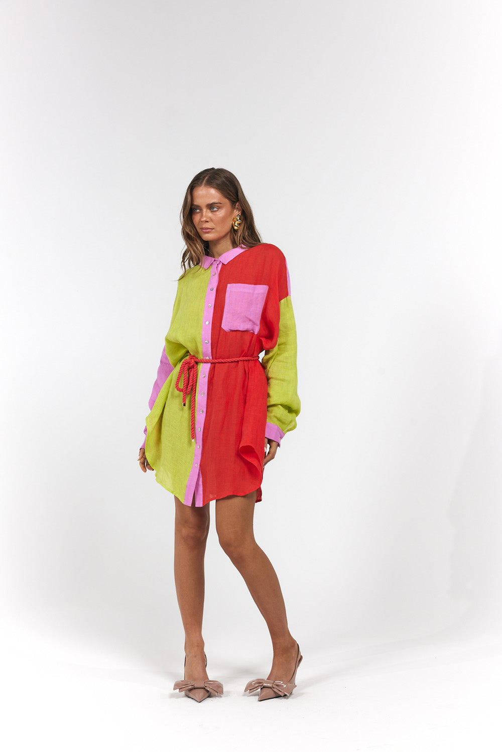 Woman wearing a colourful dress - La Bohème Girls Clyde Shirt Candy Stripe