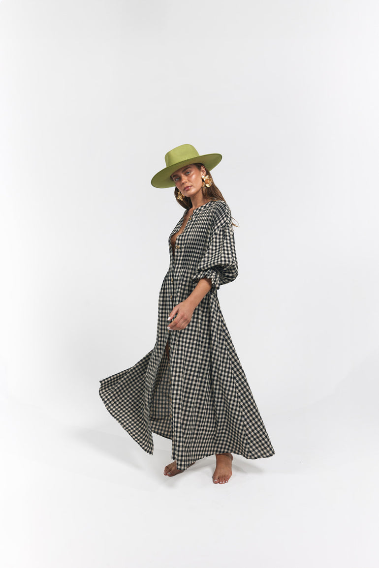 La Bohème Girls Poppy Maxi Dress Black Oat Gingham