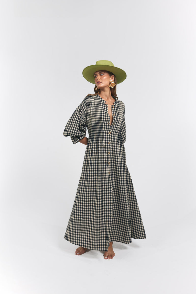 La Bohème Girls Poppy Maxi Dress Black Oat Gingham