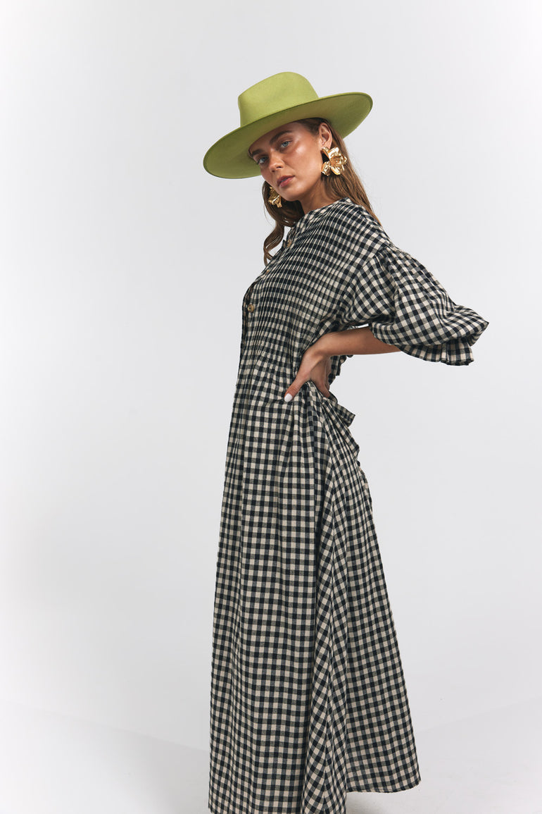 La Bohème Girls Poppy Maxi Dress Black Oat Gingham