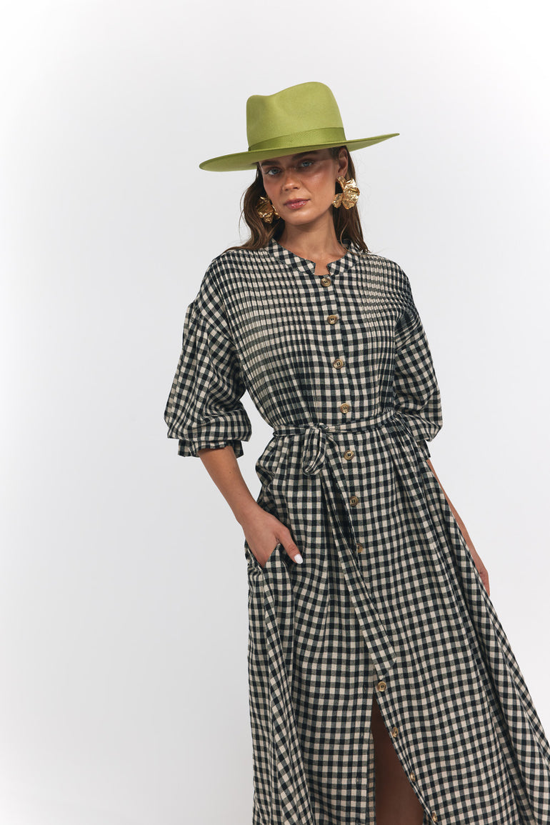 La Bohème Girls Poppy Maxi Dress Black Oat Gingham