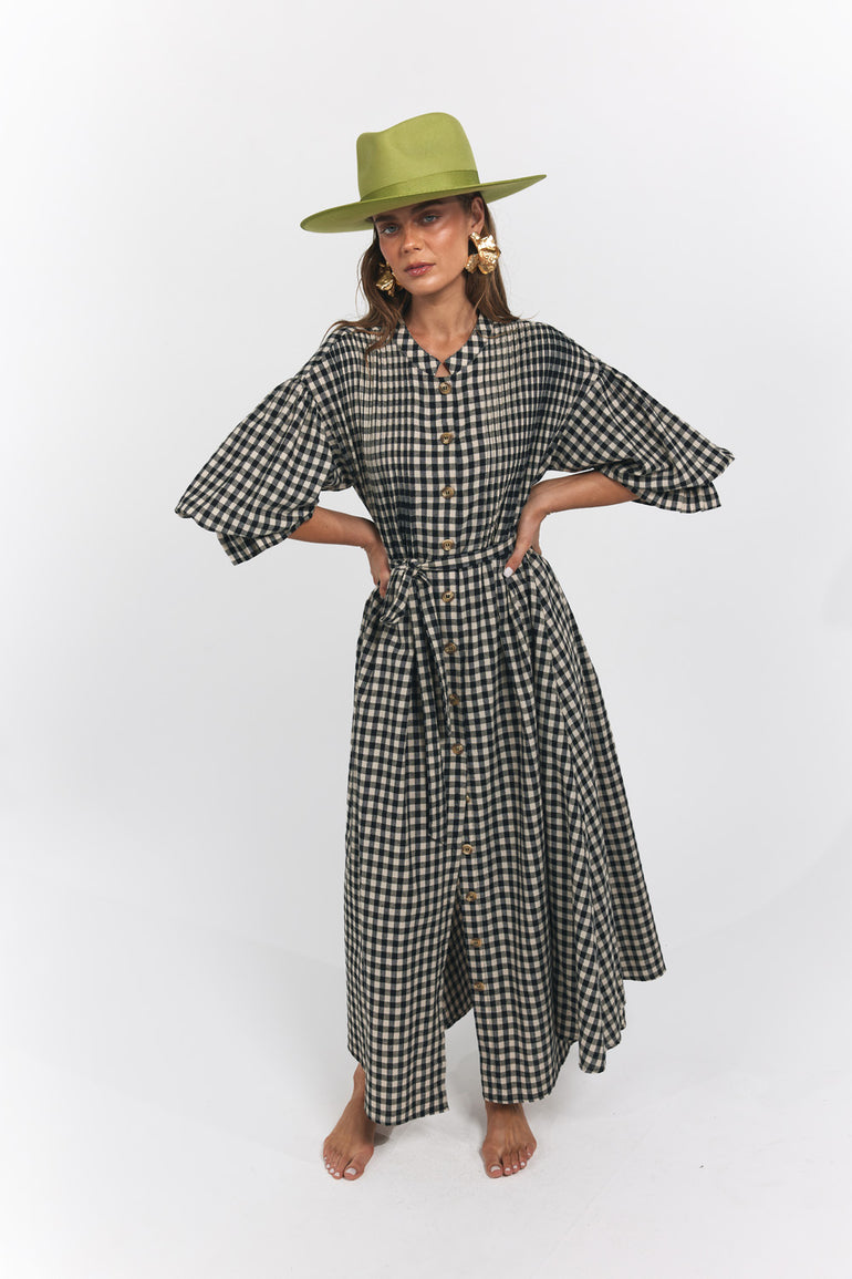 La Bohème Girls Poppy Maxi Dress Black Oat Gingham