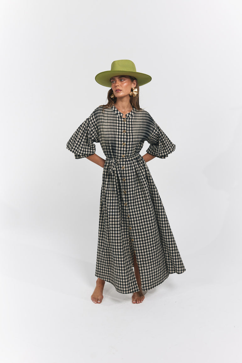 La Bohème Girls Poppy Maxi Dress Black Oat Gingham