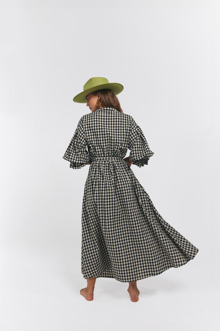 La Bohème Girls Poppy Maxi Dress Black Oat Gingham