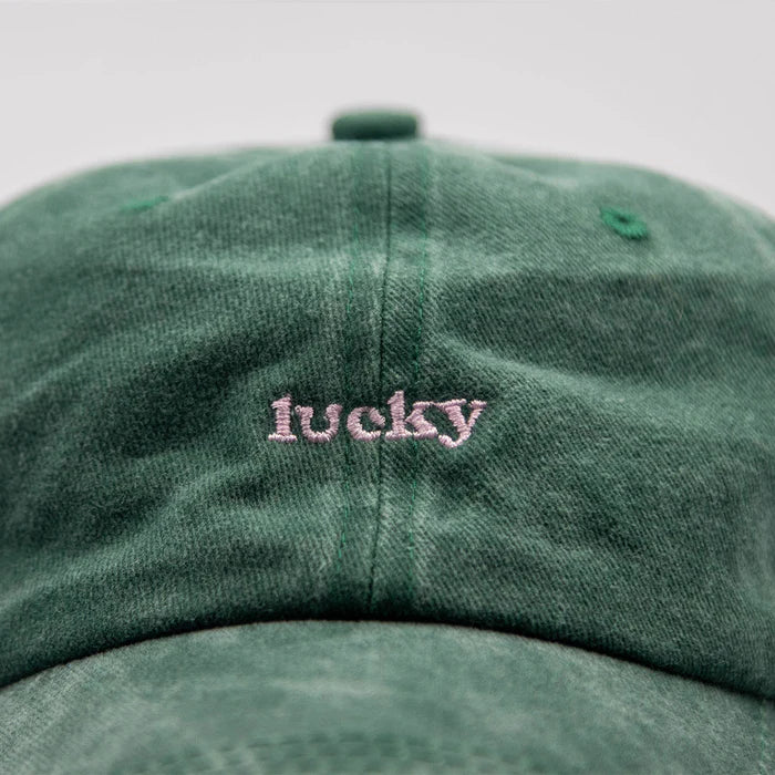 Lovefound Slogan Cap Lucky Washed Green