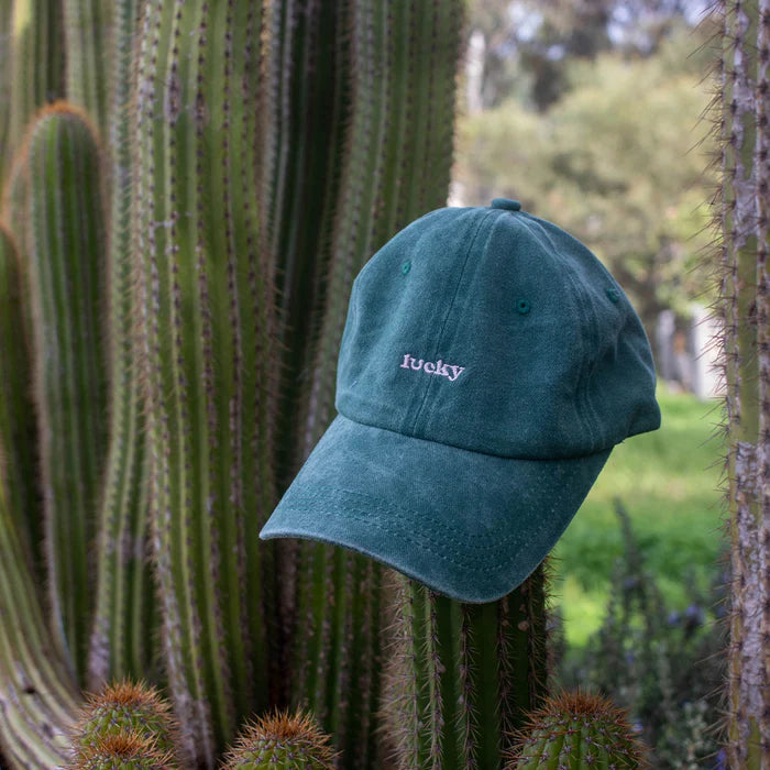 Lovefound Slogan Cap Lucky Washed Green