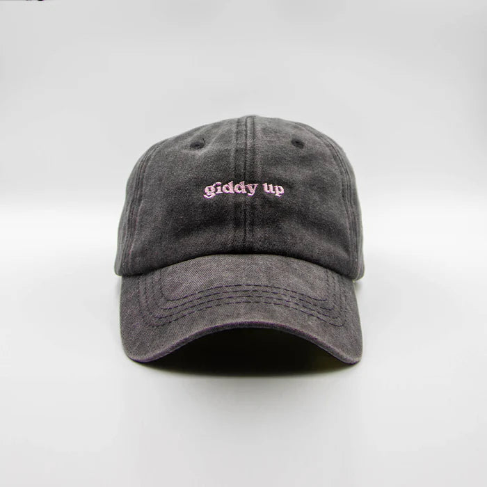 Lovefound Slogan Cap Giddy Up Washed Black