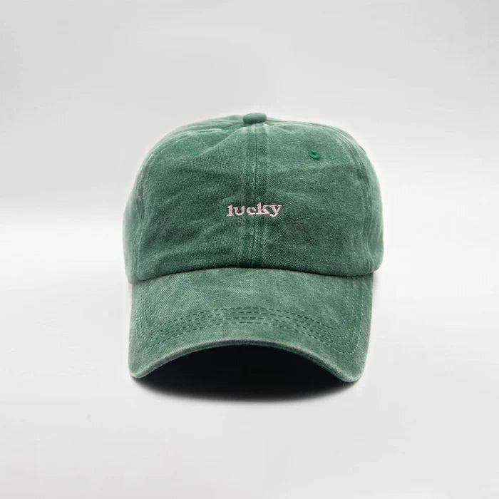 Lovefound Slogan Cap Lucky Washed Green