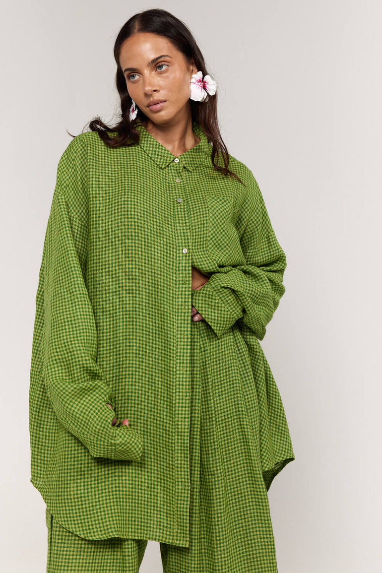 La Bohème Girls Clyde Shirt Green Gingham