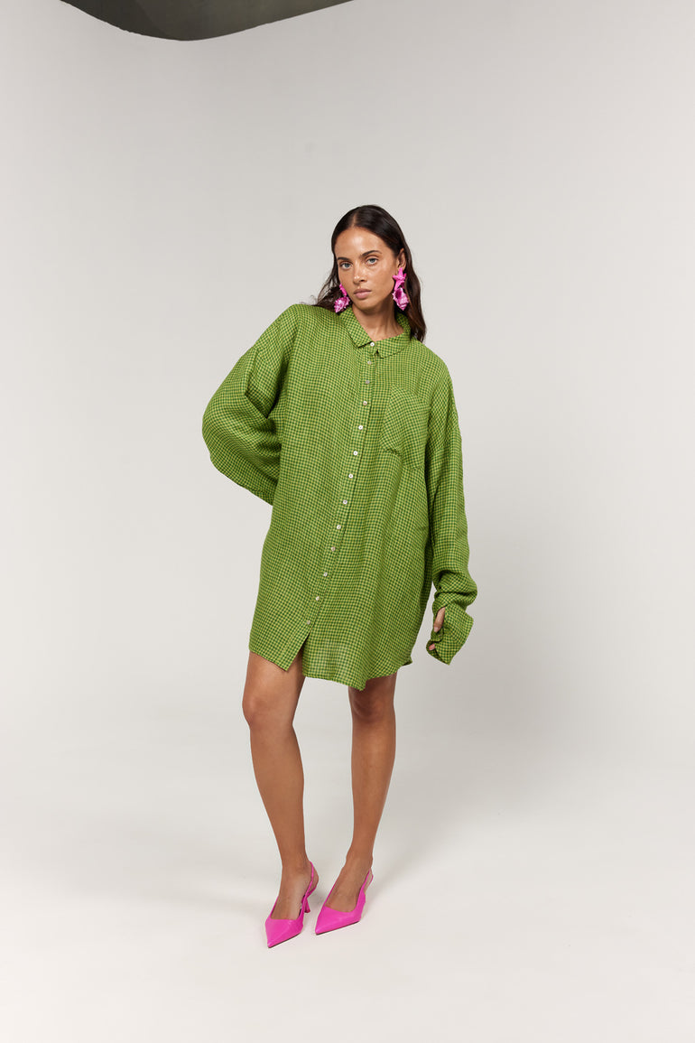 La Bohème Girls Clyde Shirt Green Gingham