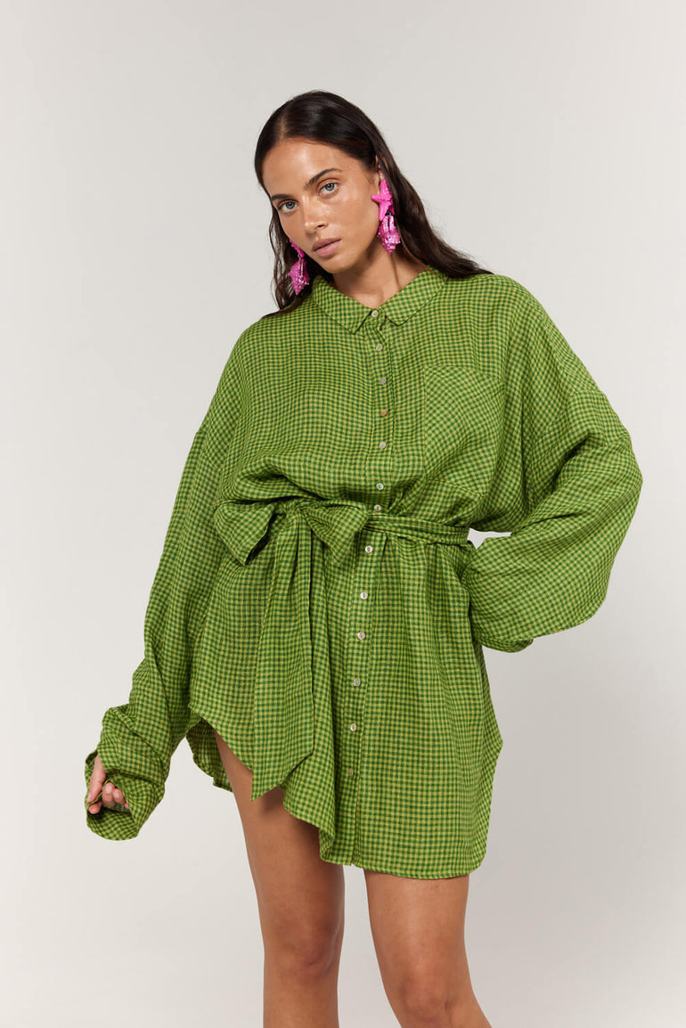 La Bohème Girls Clyde Shirt Green Gingham