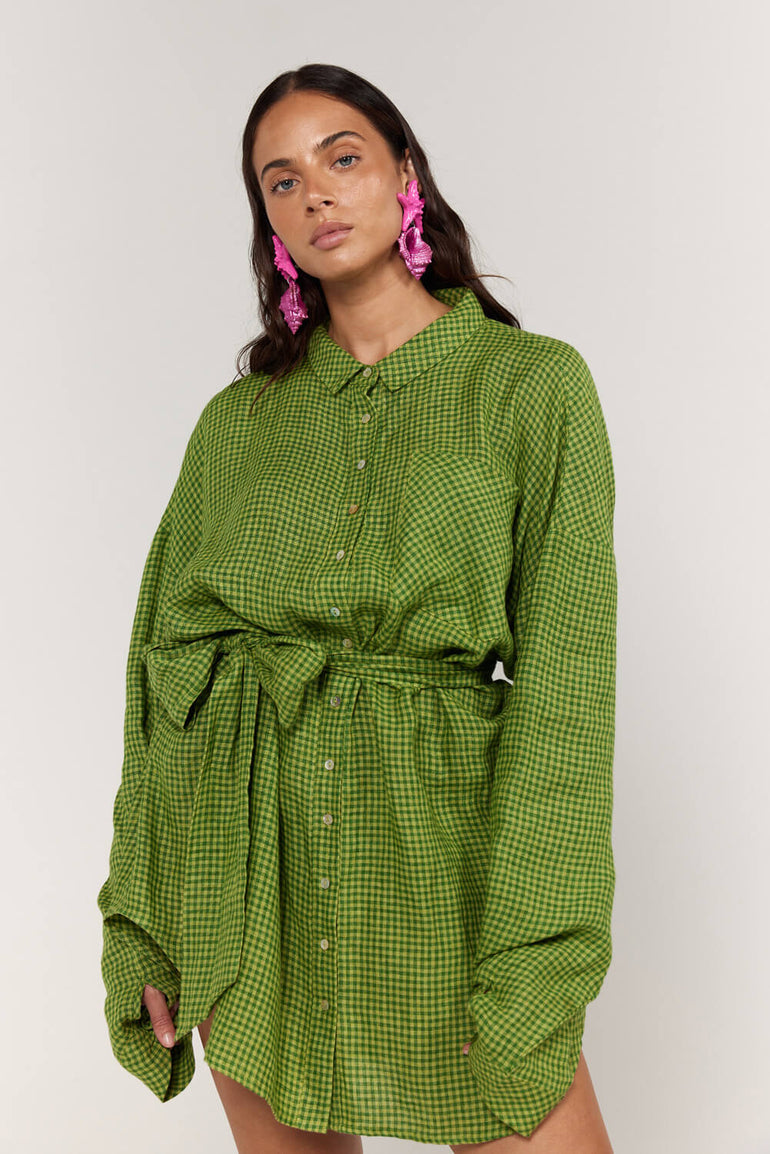 La Bohème Girls Clyde Shirt Green Gingham