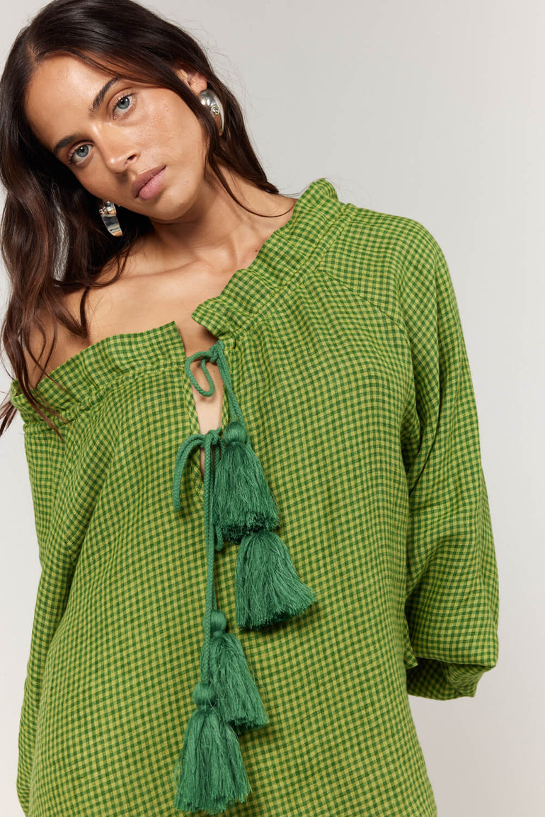 La Bohème Girls Gwen Blouse Green Gingham