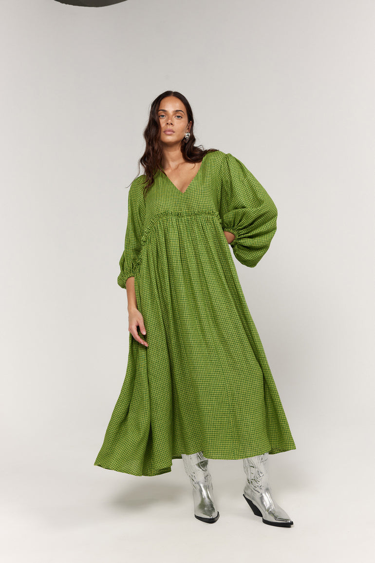 La Bohème Girls Marlowe Midi Dress Green Gingham