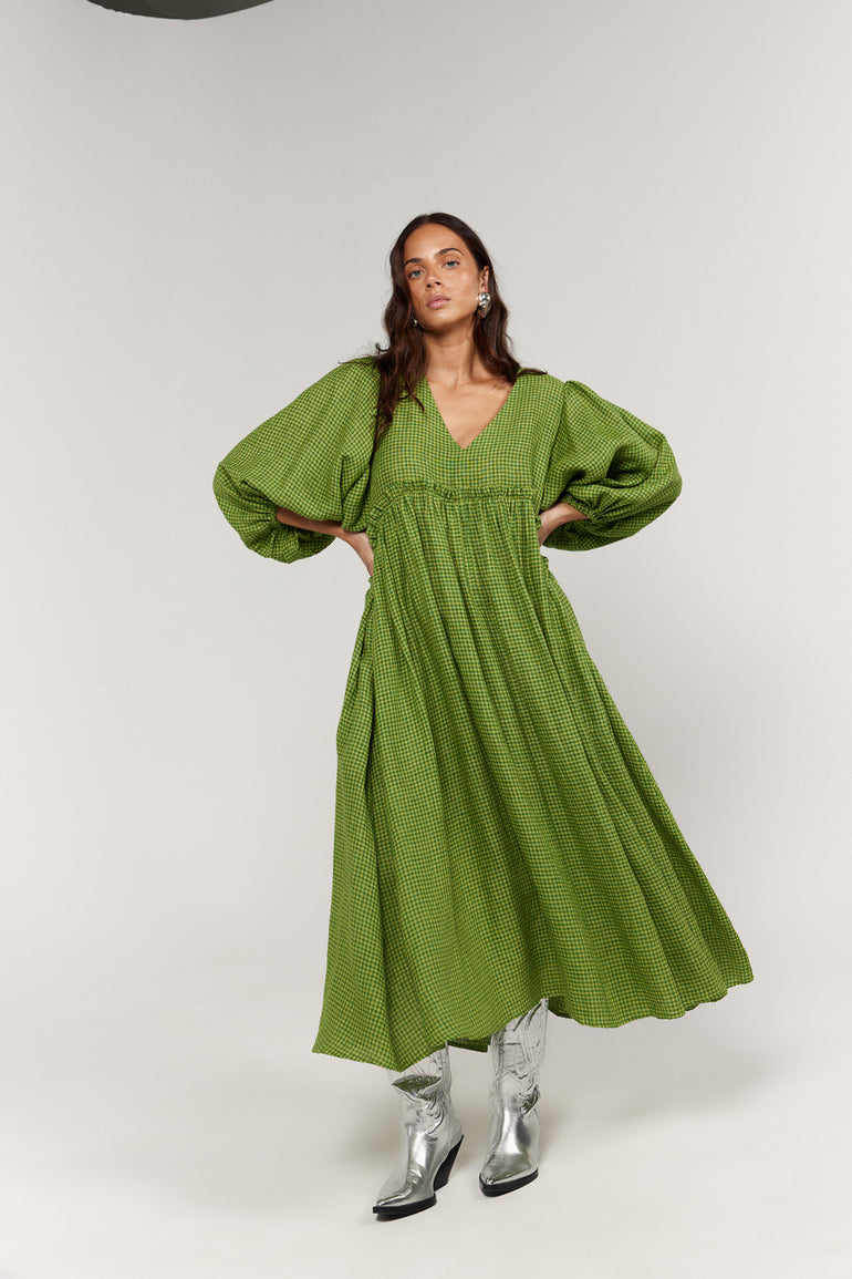 La Bohème Girls Marlowe Midi Dress Green Gingham