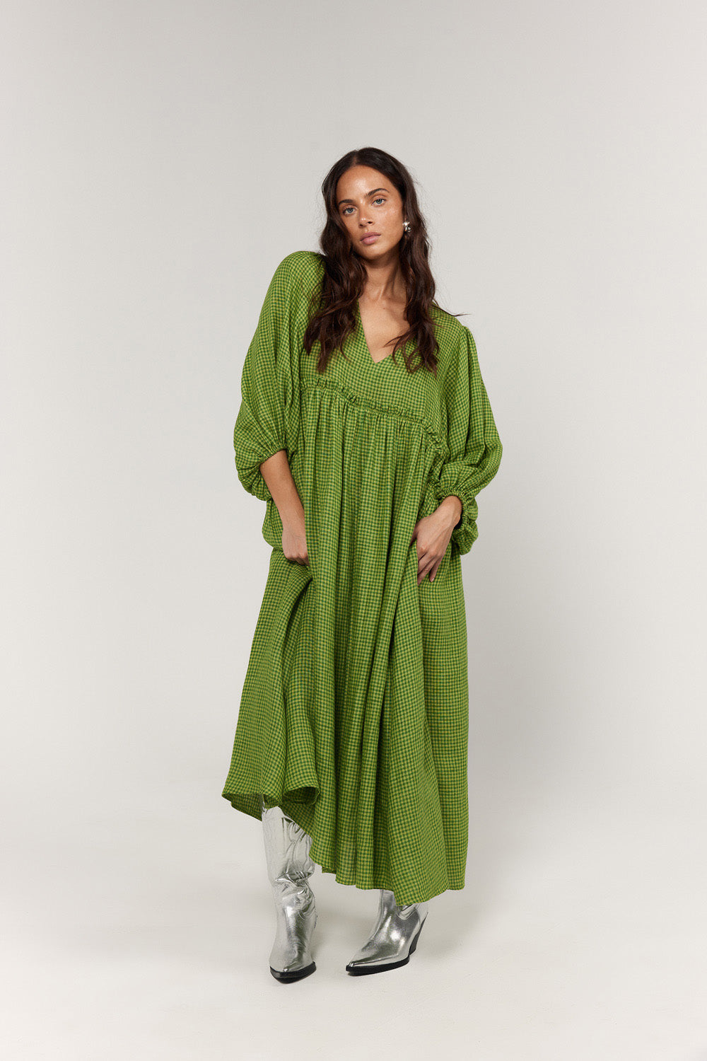 La Bohème Girls Marlowe Midi Dress Green Gingham