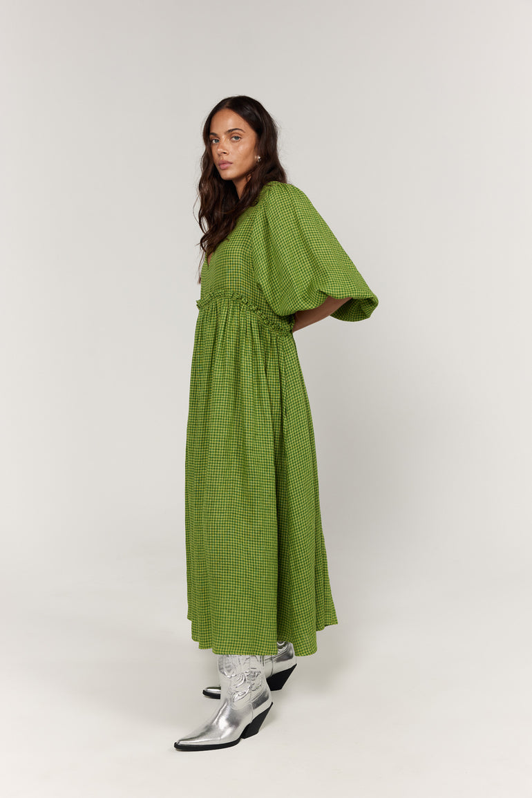 La Bohème Girls Marlowe Midi Dress Green Gingham