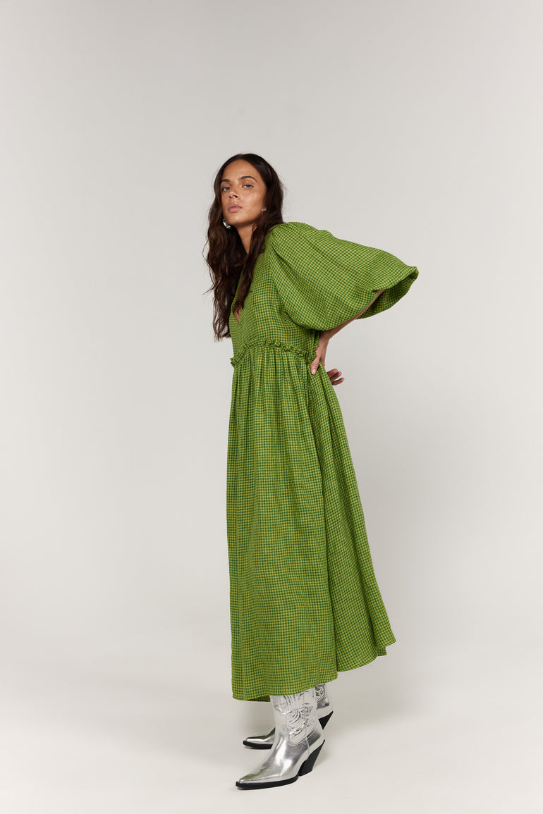 La Bohème Girls Marlowe Midi Dress Green Gingham