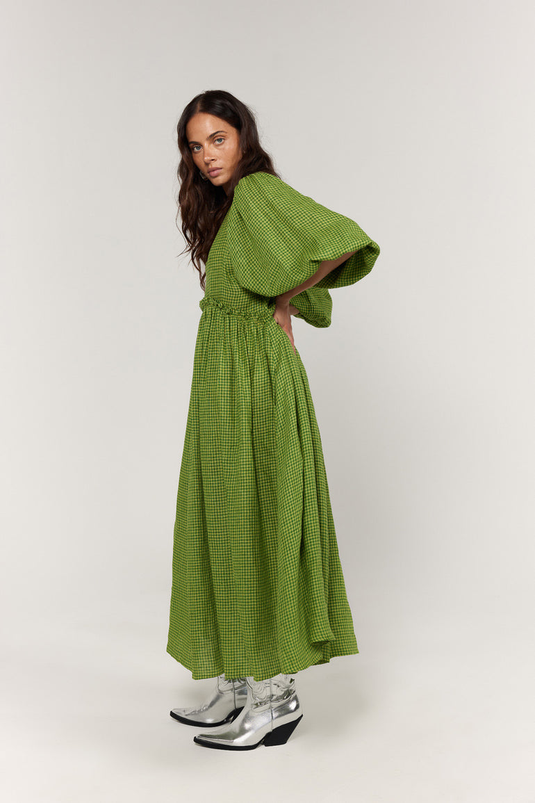 La Bohème Girls Marlowe Midi Dress Green Gingham