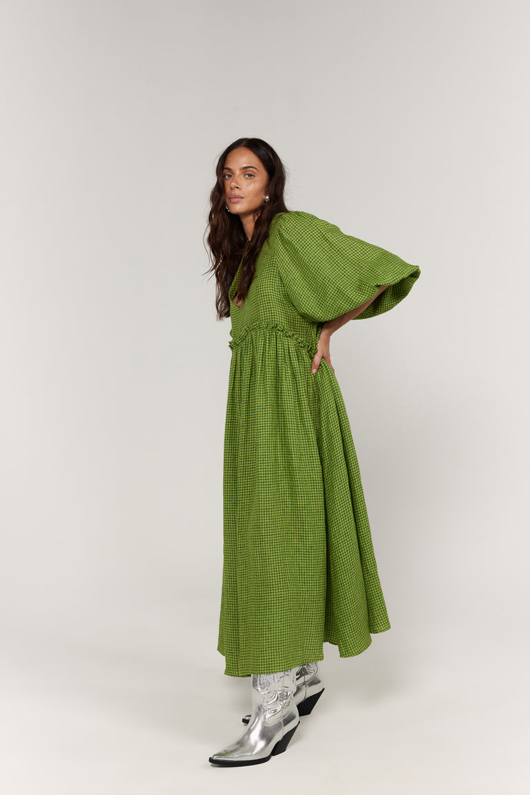 La Bohème Girls Marlowe Midi Dress Green Gingham