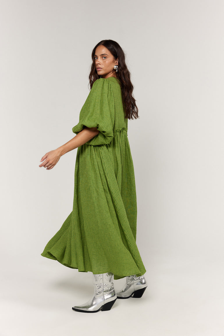 La Bohème Girls Marlowe Midi Dress Green Gingham