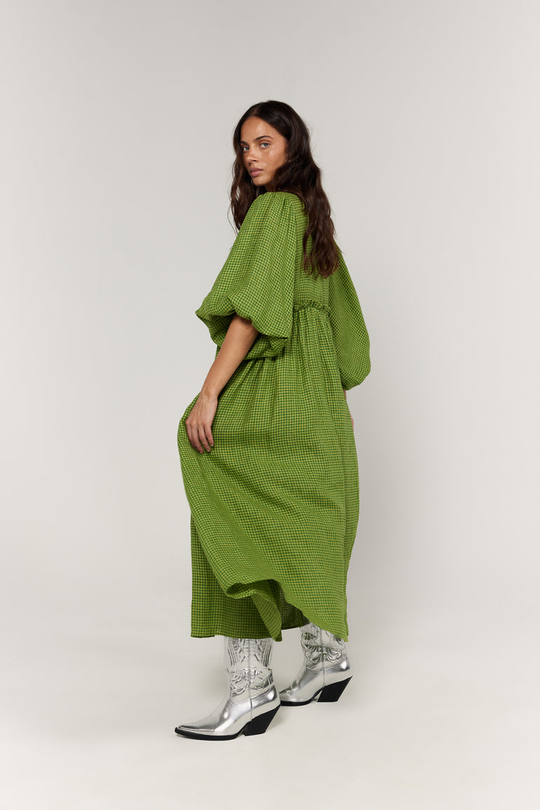 La Bohème Girls Marlowe Midi Dress Green Gingham