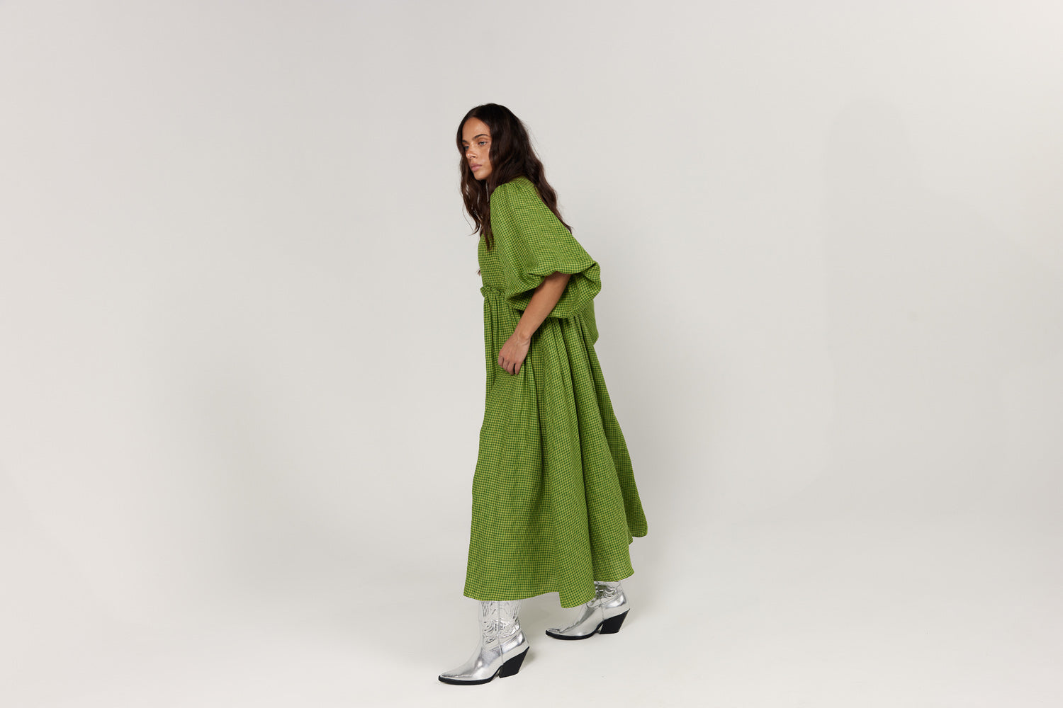 La Bohème Girls Marlowe Midi Dress Green Gingham