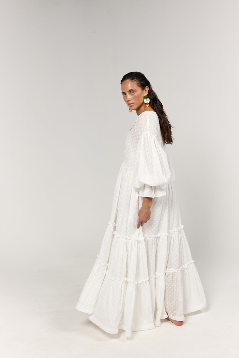 La Bohème Girls Leilani Maxi Blossom Embroidery White