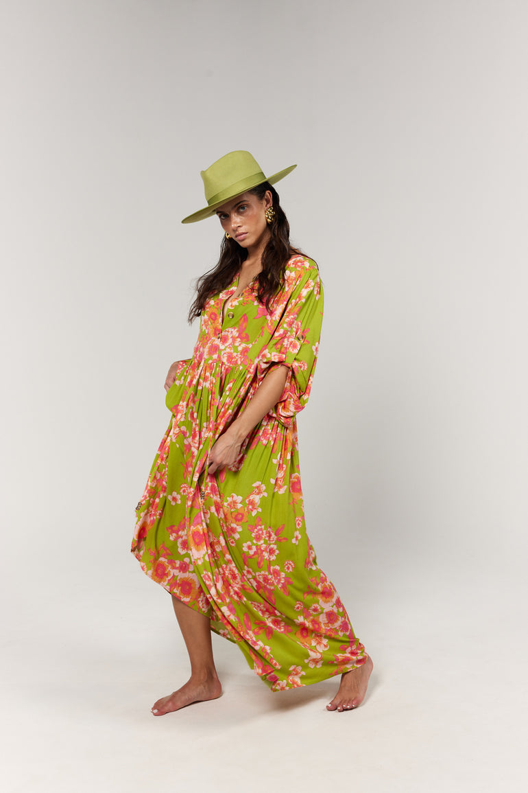 La Bohème Girls Selma Maxi Dress Green Multi Floral