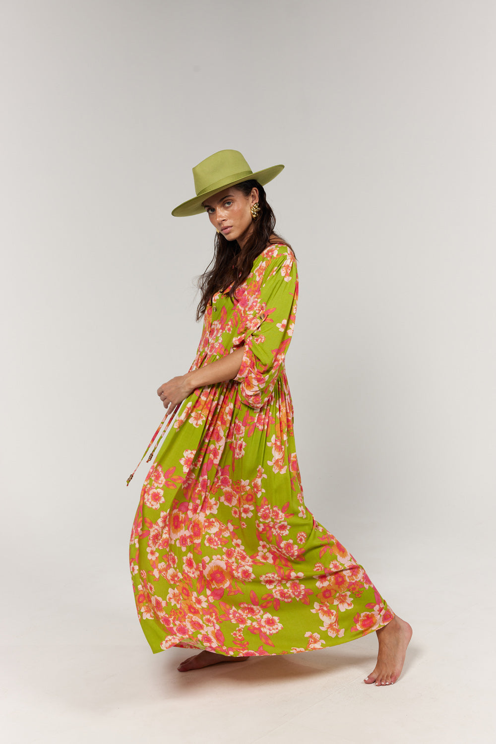 La Bohème Girls Selma Maxi Dress Green Multi Floral