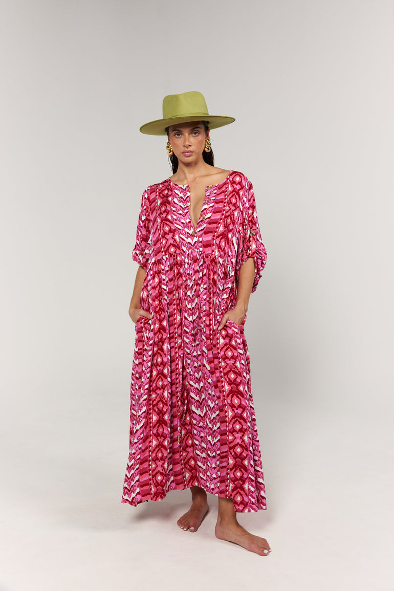 La Bohème Girls Selma Maxi Dress Hot Pink Aztec