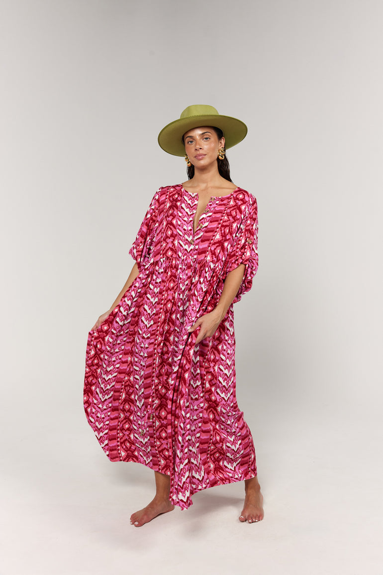 La Bohème Girls Selma Maxi Dress Hot Pink Aztec