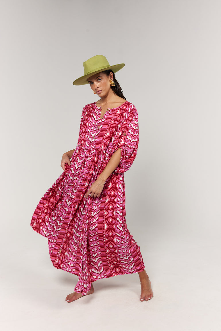 La Bohème Girls Selma Maxi Dress Hot Pink Aztec