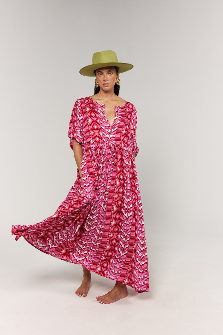 La Bohème Girls Selma Maxi Dress Hot Pink Aztec