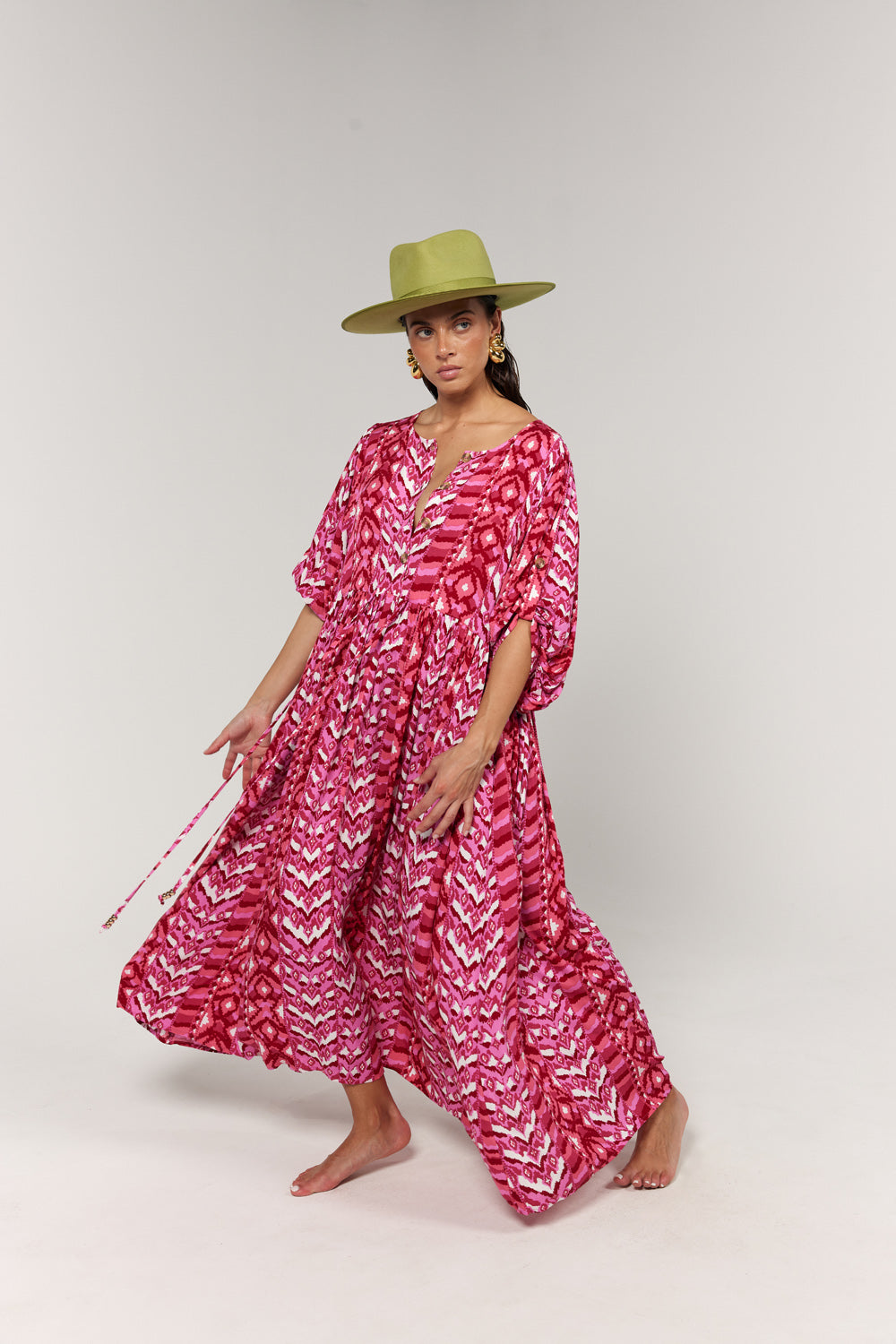 La Bohème Girls Selma Maxi Dress Hot Pink Aztec