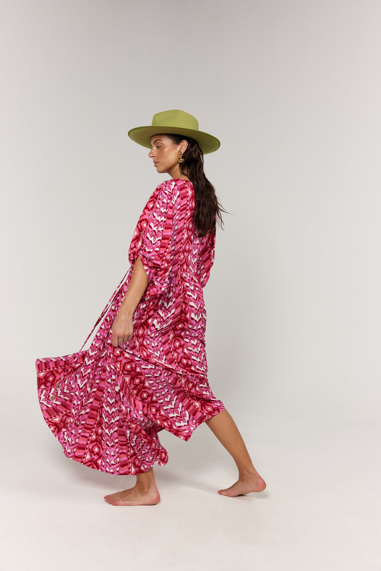 La Bohème Girls Selma Maxi Dress Hot Pink Aztec