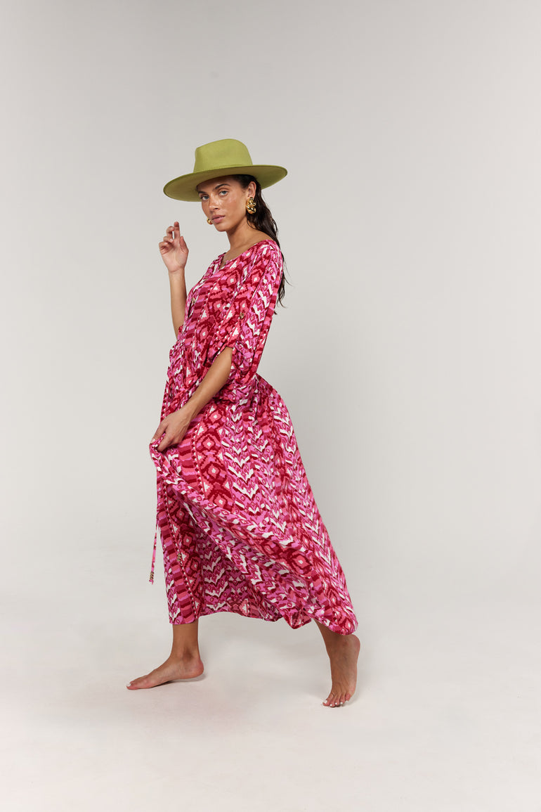 La Bohème Girls Selma Maxi Dress Hot Pink Aztec