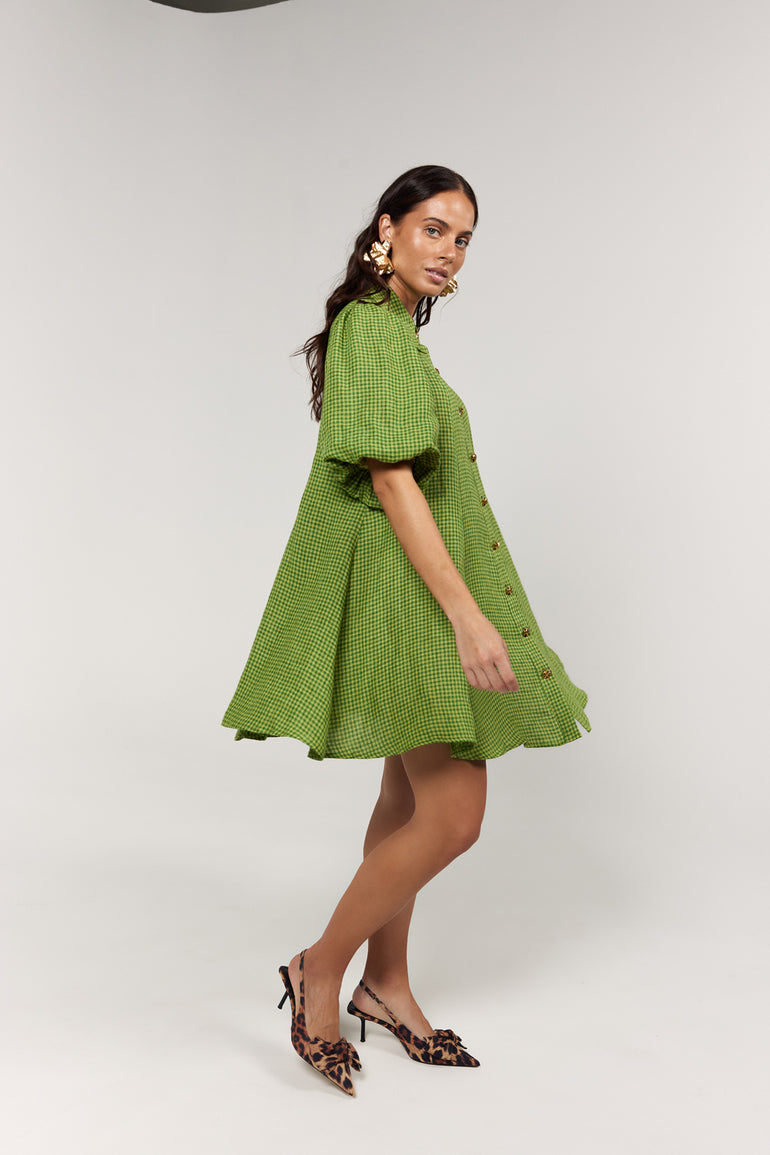 La Bohème Girls Peyton Mini Dress Green Gingham