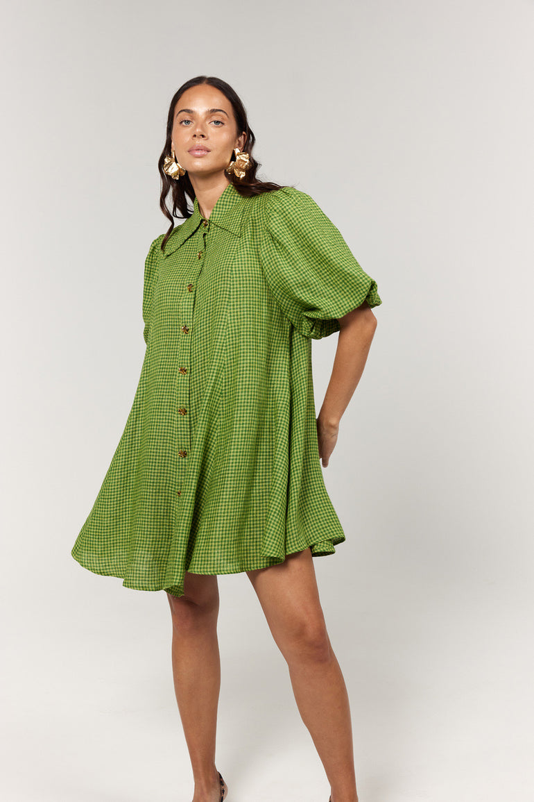 La Bohème Girls Peyton Mini Dress Green Gingham