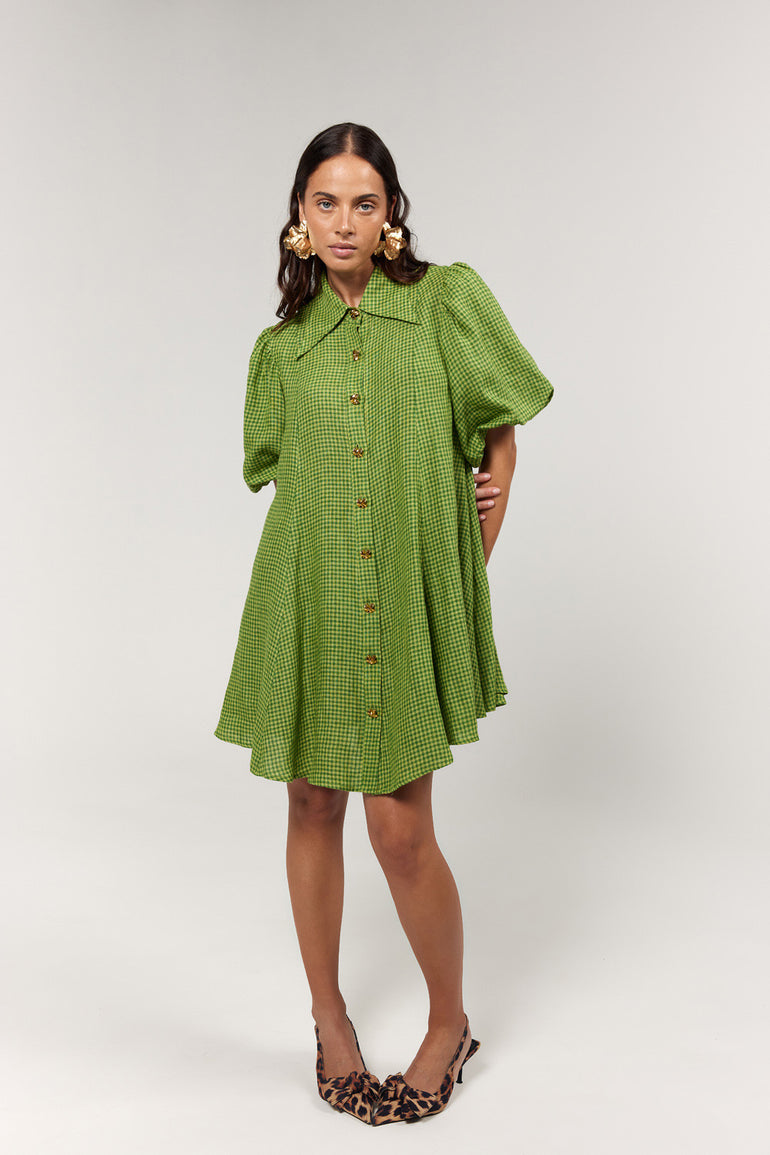 La Bohème Girls Peyton Mini Dress Green Gingham