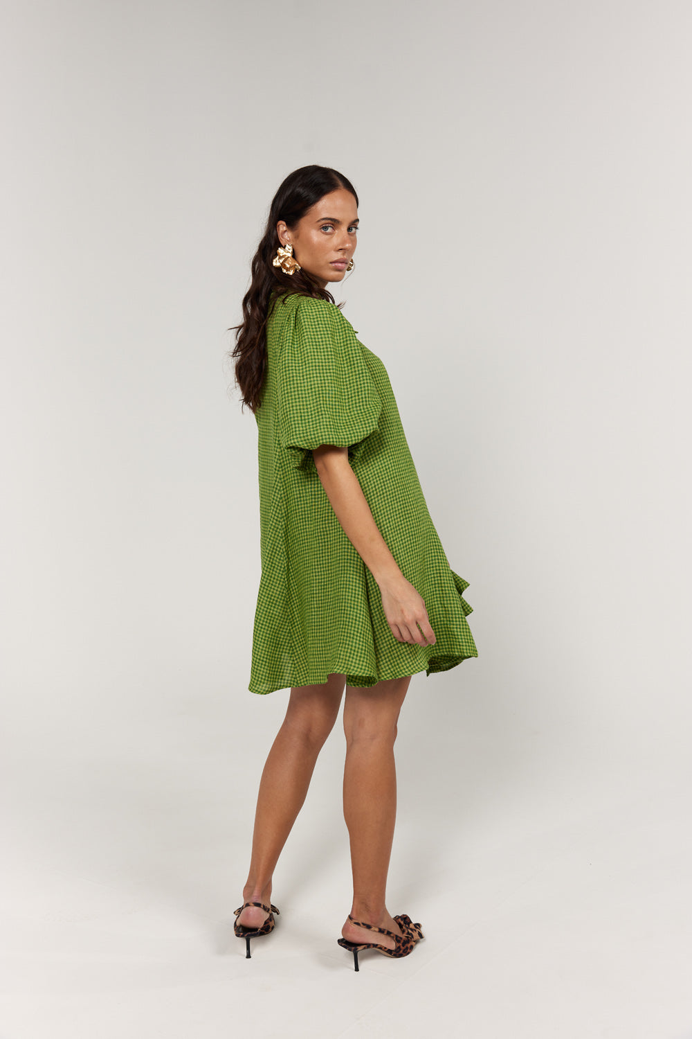La Bohème Girls Peyton Mini Dress Green Gingham – La Bohème