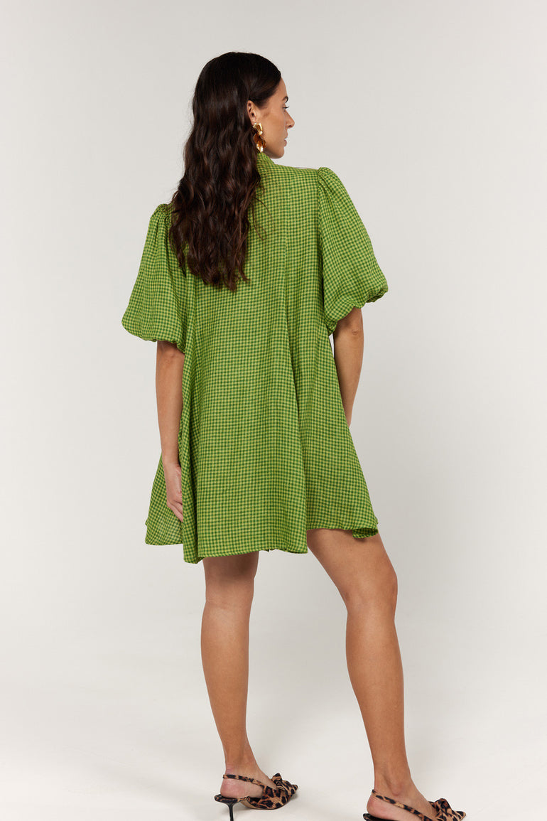 La Bohème Girls Peyton Mini Dress Green Gingham