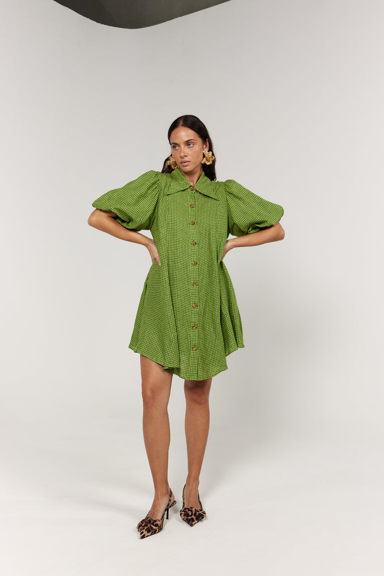 La Bohème Girls Peyton Mini Dress Green Gingham