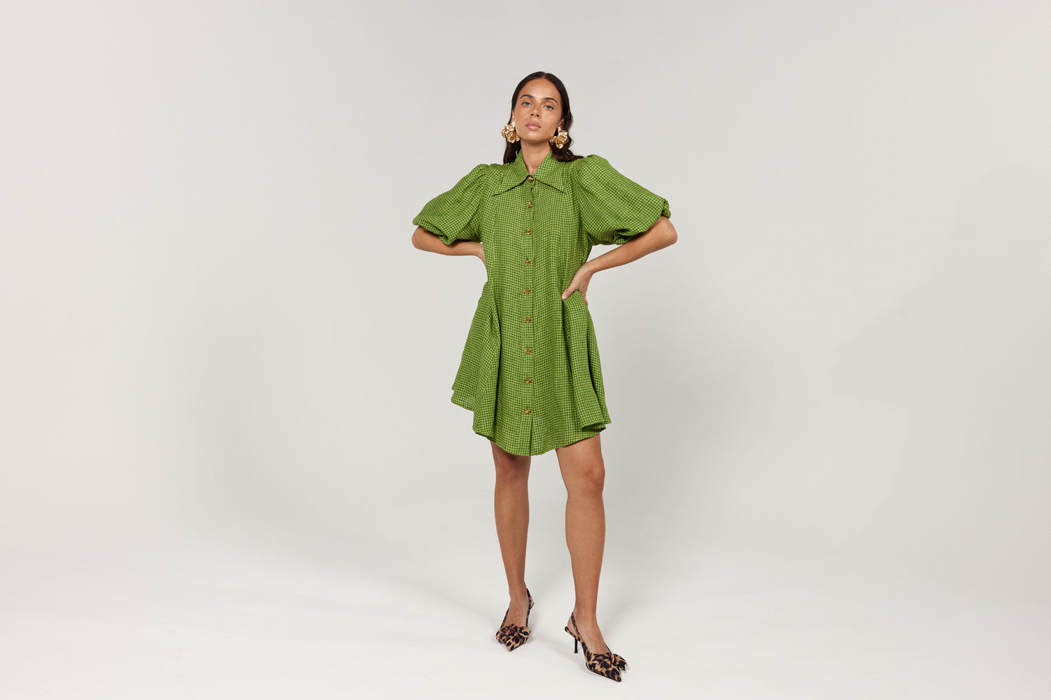 La Bohème Girls Peyton Mini Dress Green Gingham