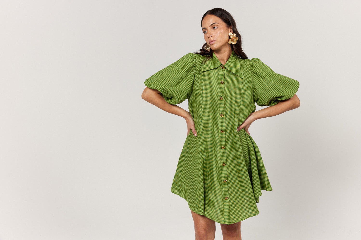 La Bohème Girls Peyton Mini Dress Green Gingham