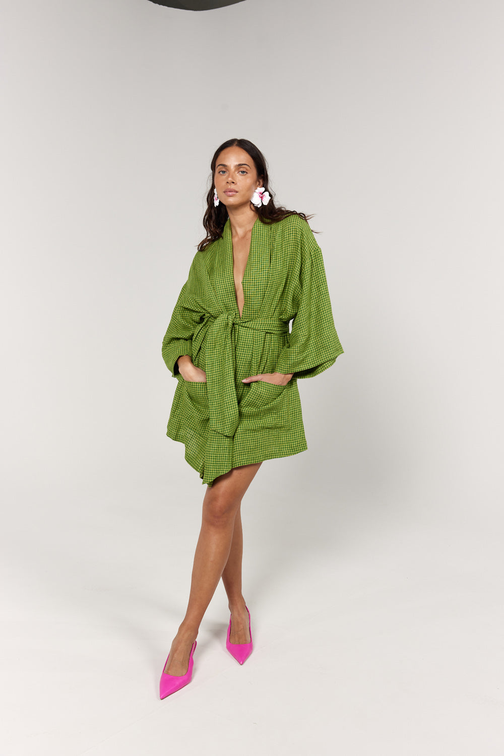 La Bohème Girls Nirvana Robe Dress Green Gingham