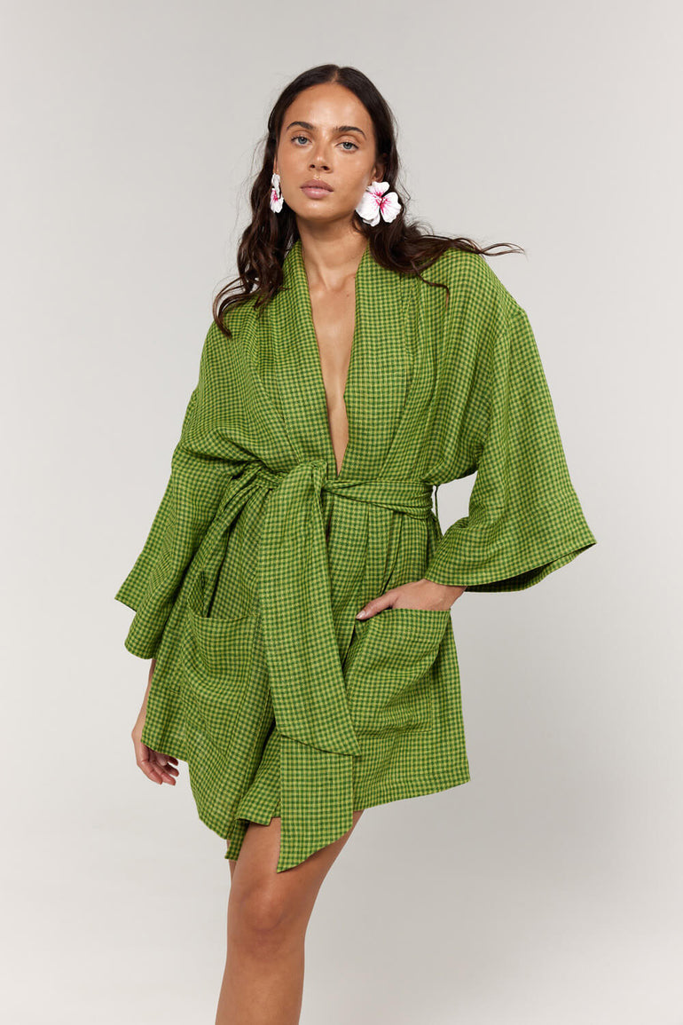 La Bohème Girls Nirvana Robe Dress Green Gingham