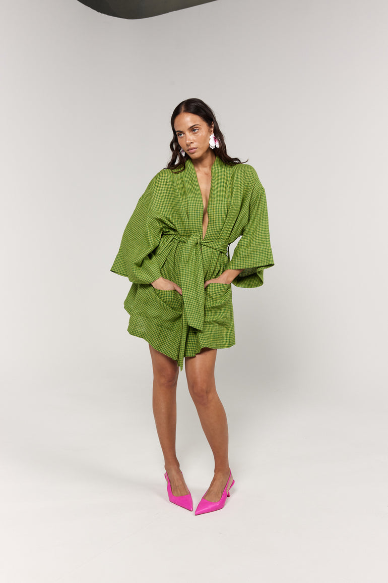 La Bohème Girls Nirvana Robe Dress Green Gingham